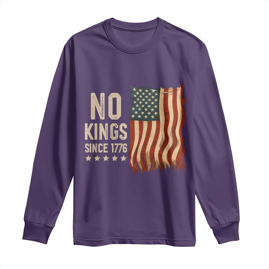 No Kings Since 1776 Long Sleeve Shirt Patriotic 4th Of July Distressed American Flag - Wonder Print Shop
