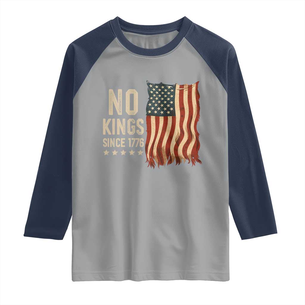 No Kings Since 1776 Raglan Shirt Patriotic 4th Of July Distressed American Flag - Wonder Print Shop