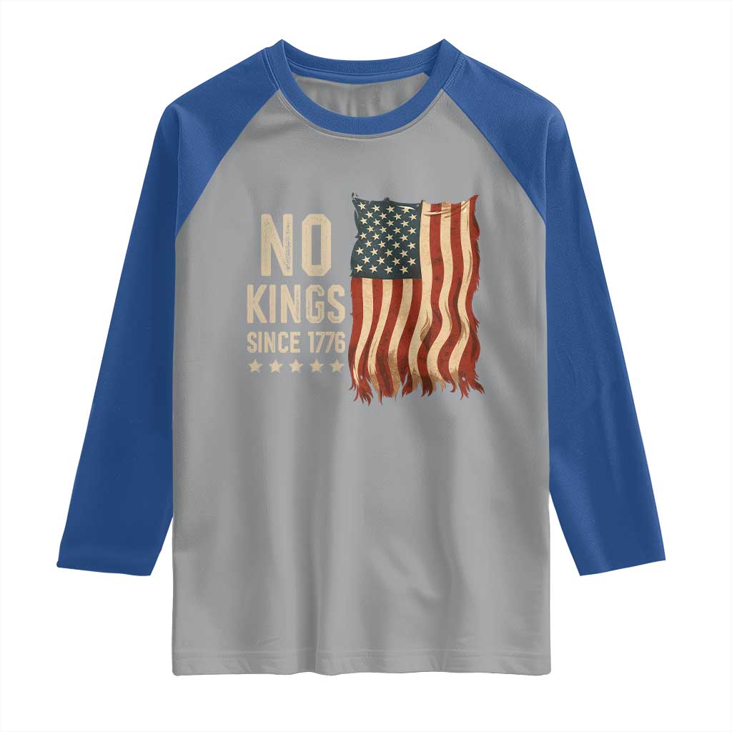 No Kings Since 1776 Raglan Shirt Patriotic 4th Of July Distressed American Flag - Wonder Print Shop
