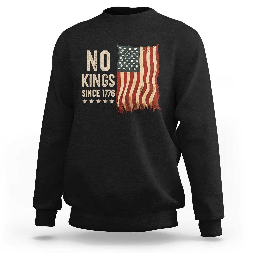No Kings Since 1776 Sweatshirt Patriotic 4th Of July Distressed American Flag - Wonder Print Shop