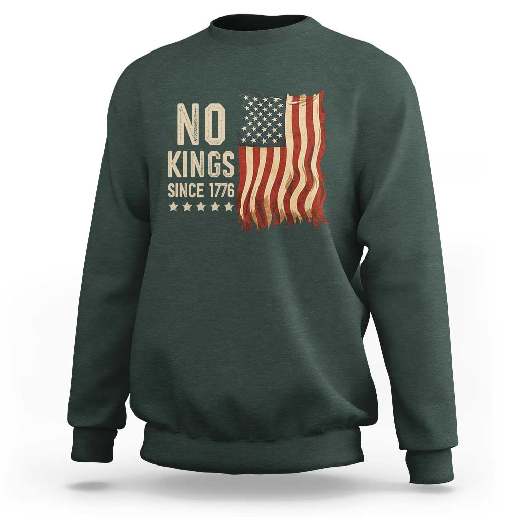 No Kings Since 1776 Sweatshirt Patriotic 4th Of July Distressed American Flag - Wonder Print Shop
