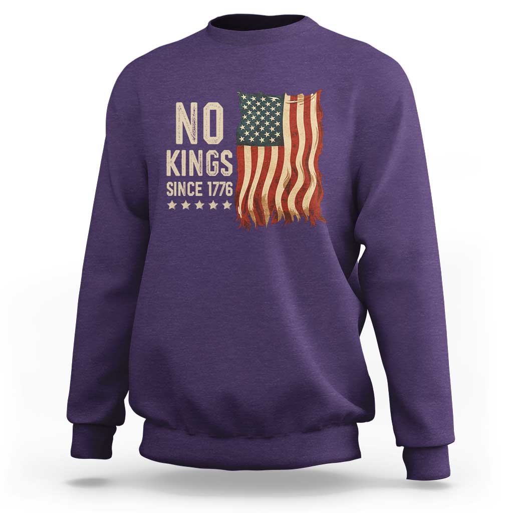 No Kings Since 1776 Sweatshirt Patriotic 4th Of July Distressed American Flag - Wonder Print Shop