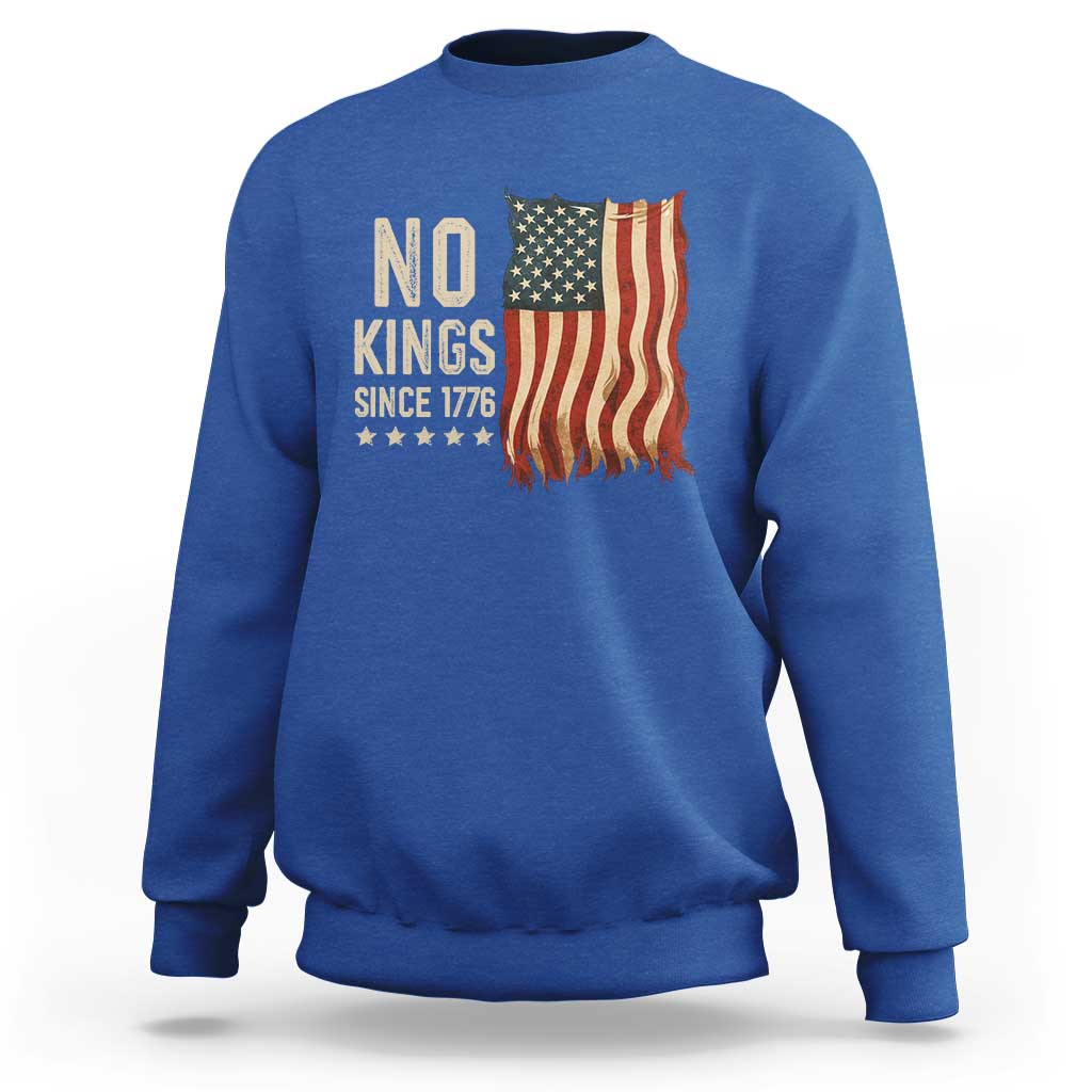 No Kings Since 1776 Sweatshirt Patriotic 4th Of July Distressed American Flag - Wonder Print Shop
