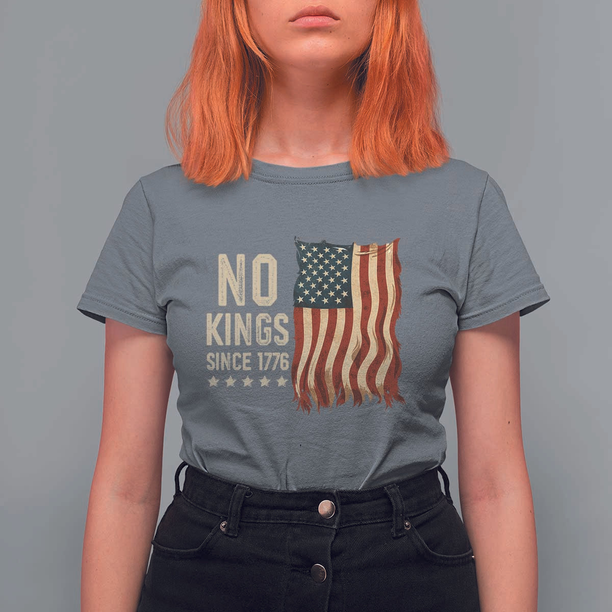 No Kings Since 1776 T Shirt For Women Patriotic 4th Of July Distressed American Flag - Wonder Print Shop