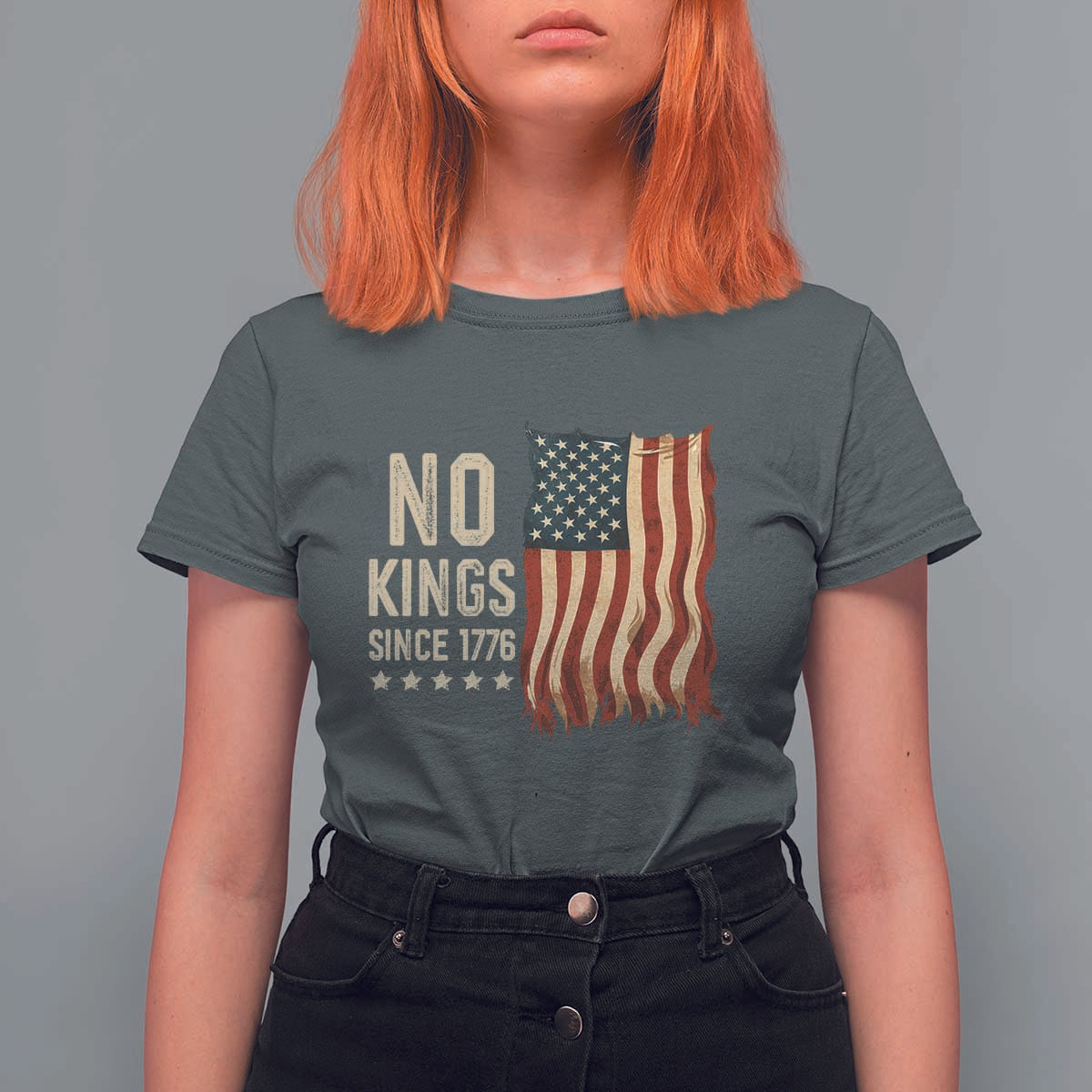 No Kings Since 1776 T Shirt For Women Patriotic 4th Of July Distressed American Flag - Wonder Print Shop