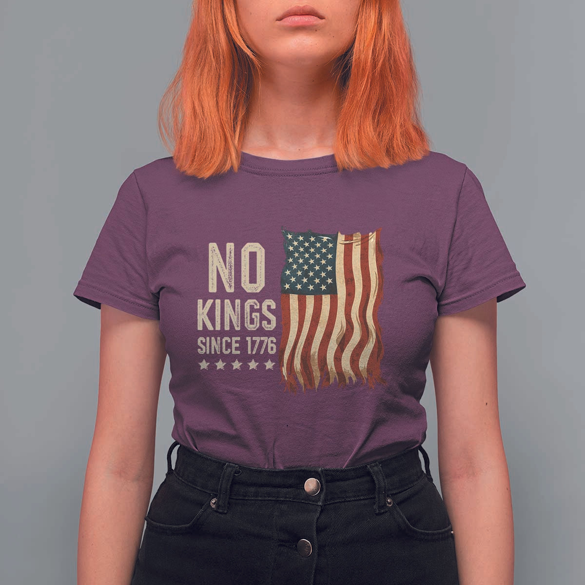 No Kings Since 1776 T Shirt For Women Patriotic 4th Of July Distressed American Flag - Wonder Print Shop