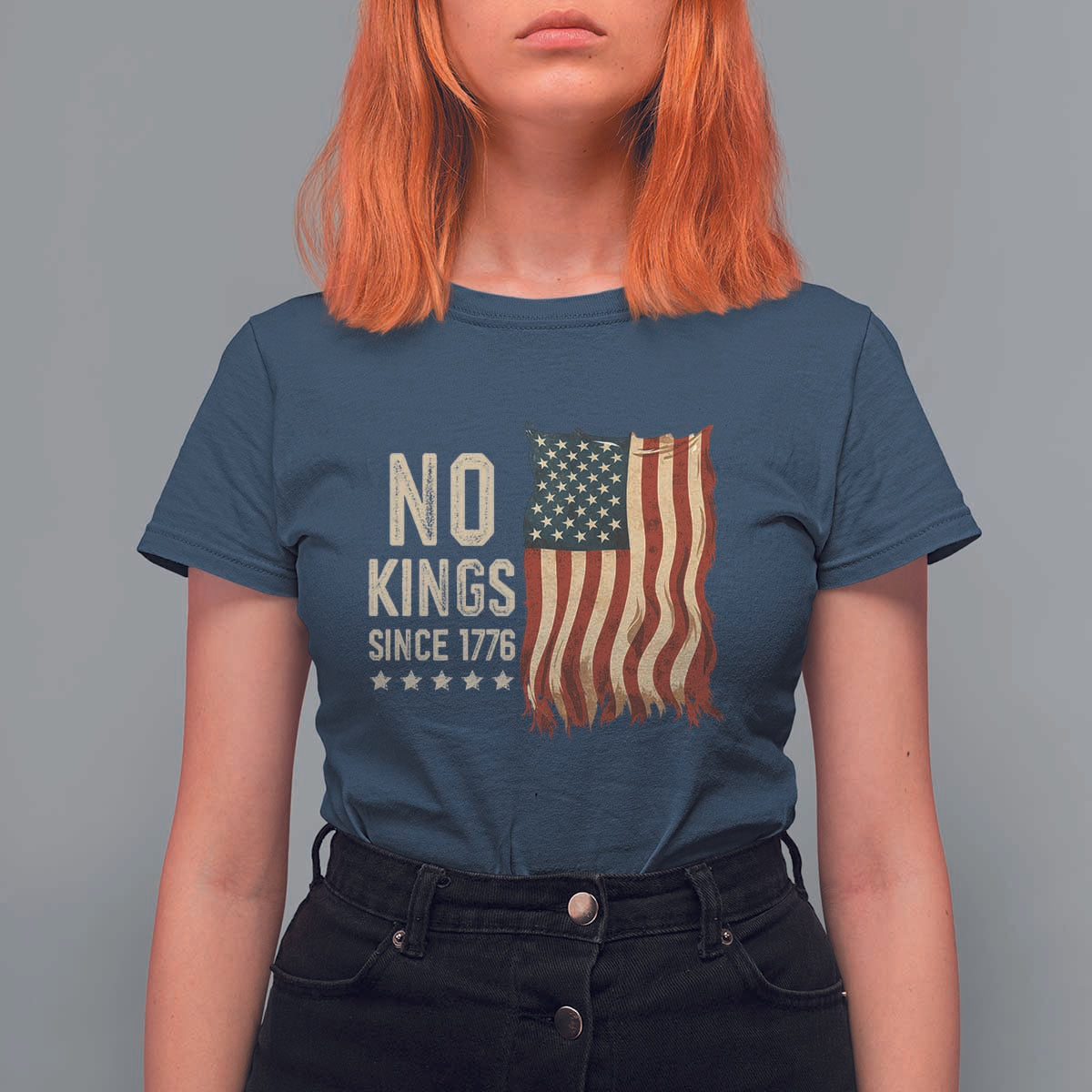 No Kings Since 1776 T Shirt For Women Patriotic 4th Of July Distressed American Flag - Wonder Print Shop