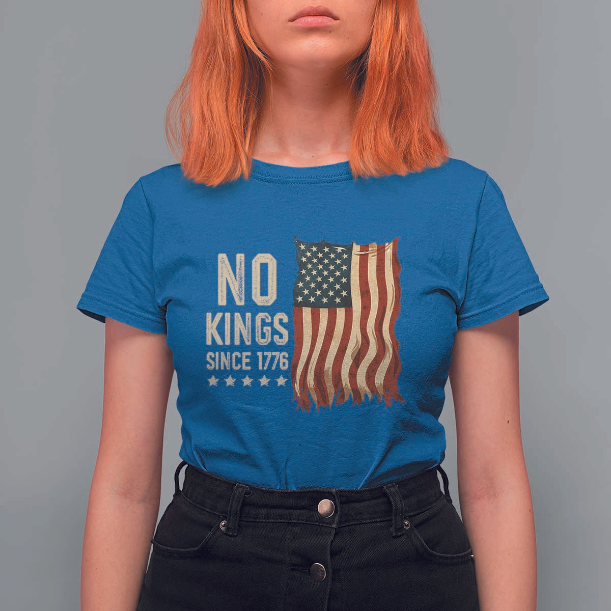 No Kings Since 1776 T Shirt For Women Patriotic 4th Of July Distressed American Flag - Wonder Print Shop