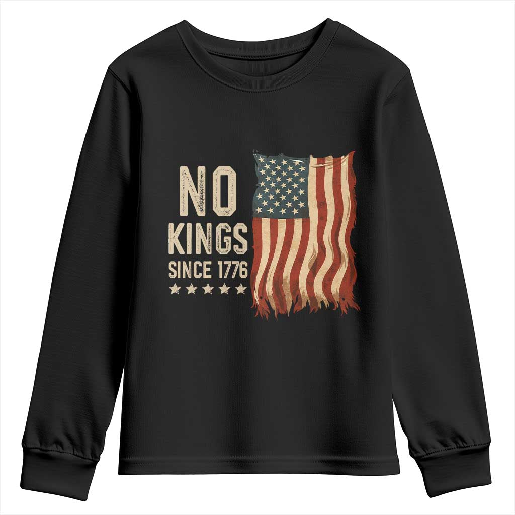 No Kings Since 1776 Youth Sweatshirt Patriotic 4th Of July Distressed American Flag - Wonder Print Shop