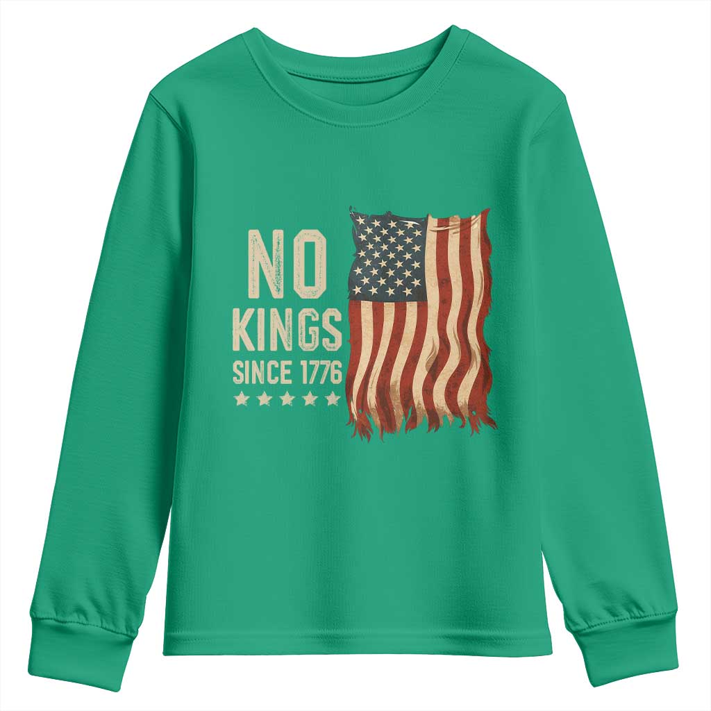 No Kings Since 1776 Youth Sweatshirt Patriotic 4th Of July Distressed American Flag - Wonder Print Shop