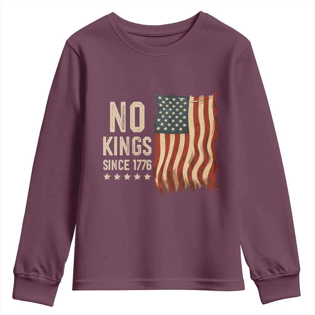 No Kings Since 1776 Youth Sweatshirt Patriotic 4th Of July Distressed American Flag - Wonder Print Shop