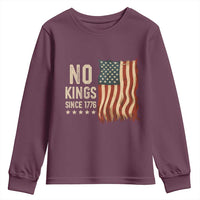 No Kings Since 1776 Youth Sweatshirt Patriotic 4th Of July Distressed American Flag - Wonder Print Shop