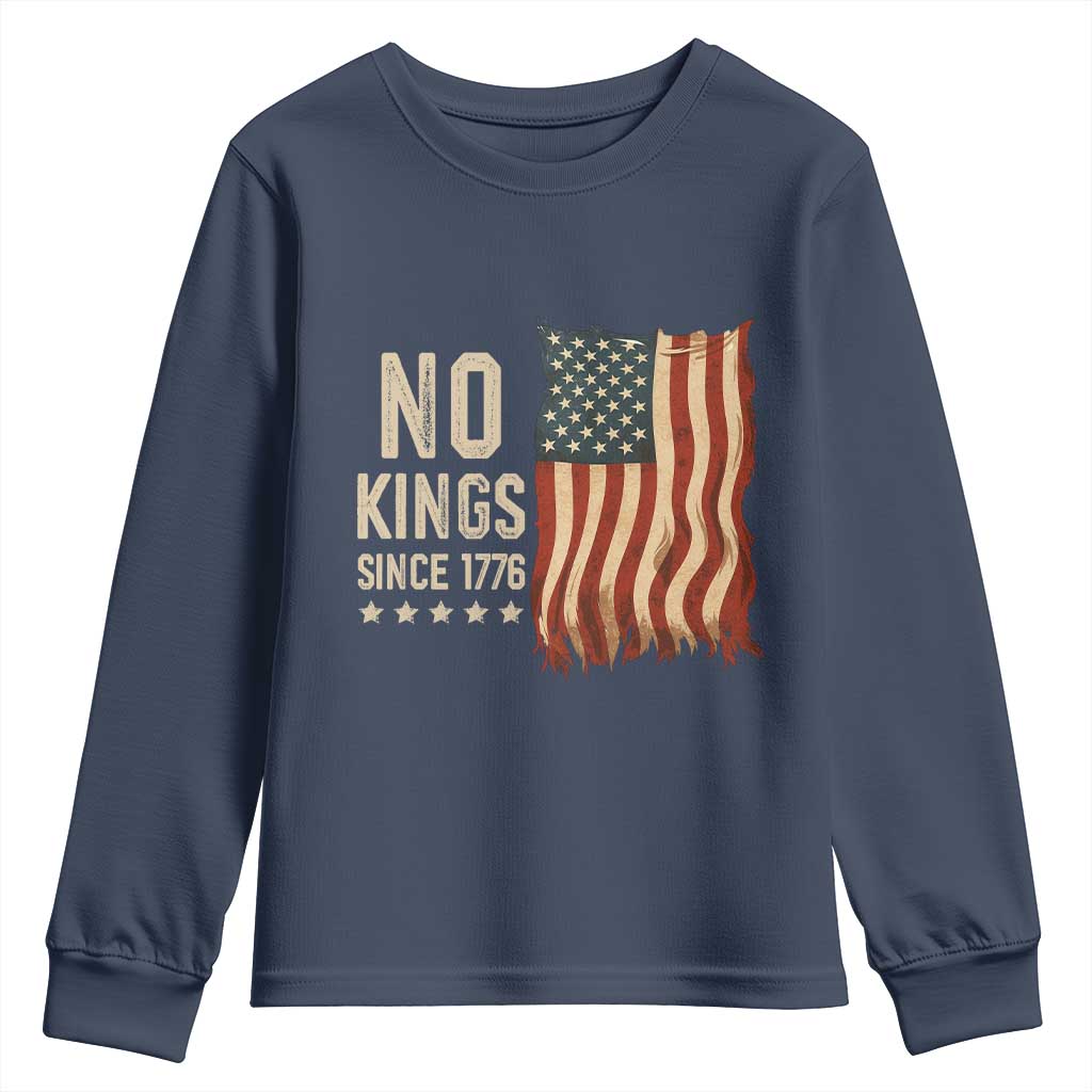 No Kings Since 1776 Youth Sweatshirt Patriotic 4th Of July Distressed American Flag - Wonder Print Shop