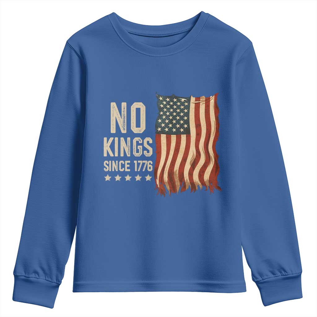 No Kings Since 1776 Youth Sweatshirt Patriotic 4th Of July Distressed American Flag - Wonder Print Shop