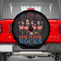Our Flock Rocks Patriotic Flamingo Spare Tire Cover Funny 4th of July Family Matching - Wonder Print Shop