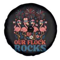 Our Flock Rocks Patriotic Flamingo Spare Tire Cover Funny 4th of July Family Matching - Wonder Print Shop