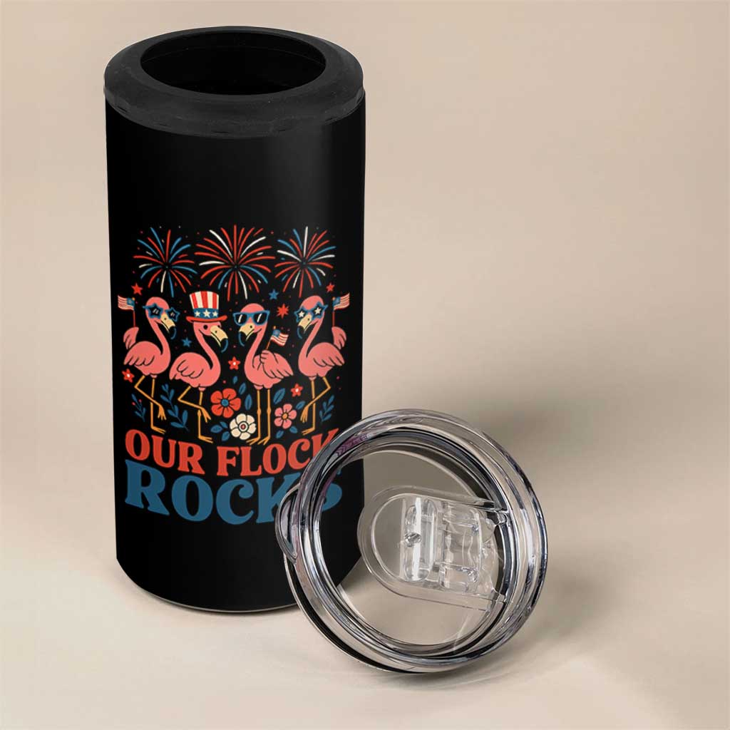 Our Flock Rocks Patriotic Flamingo 4 in 1 Can Cooler Tumbler Funny 4th of July Family Matching - Wonder Print Shop
