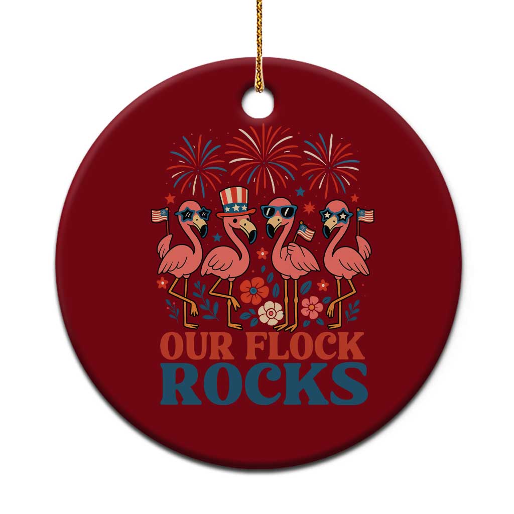 Our Flock Rocks Patriotic Flamingo Ceramic Ornament Funny 4th of July Family Matching - Wonder Print Shop