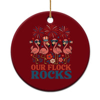 Our Flock Rocks Patriotic Flamingo Ceramic Ornament Funny 4th of July Family Matching - Wonder Print Shop