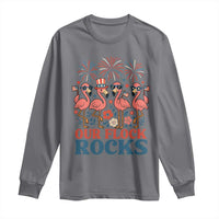 Our Flock Rocks Patriotic Flamingo Long Sleeve Shirt Funny 4th of July Family Matching - Wonder Print Shop