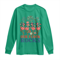 Our Flock Rocks Patriotic Flamingo Long Sleeve Shirt Funny 4th of July Family Matching - Wonder Print Shop