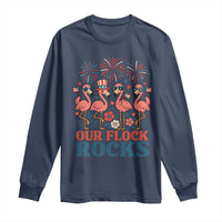 Our Flock Rocks Patriotic Flamingo Long Sleeve Shirt Funny 4th of July Family Matching - Wonder Print Shop