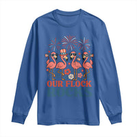 Our Flock Rocks Patriotic Flamingo Long Sleeve Shirt Funny 4th of July Family Matching - Wonder Print Shop