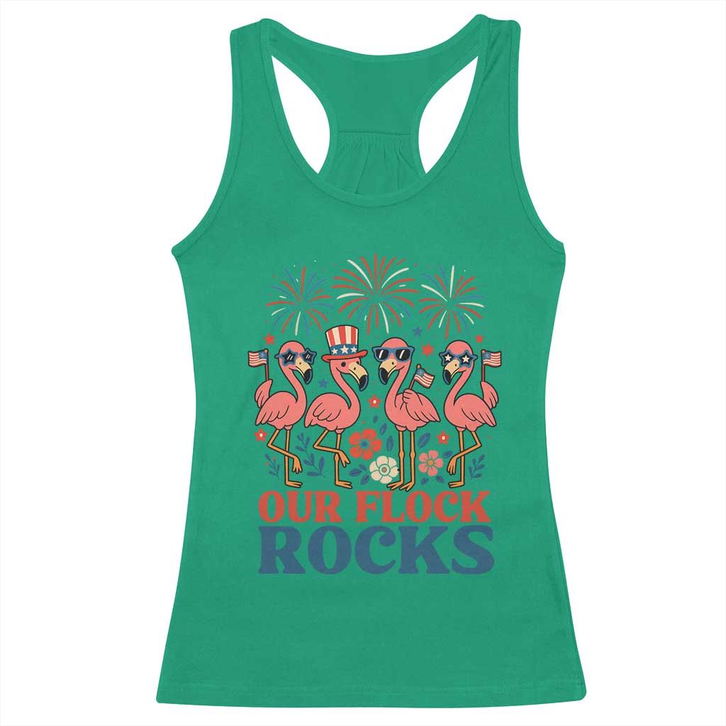 Our Flock Rocks Patriotic Flamingo Racerback Tank Top Funny 4th of July Family Matching - Wonder Print Shop