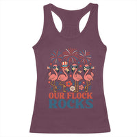Our Flock Rocks Patriotic Flamingo Racerback Tank Top Funny 4th of July Family Matching - Wonder Print Shop