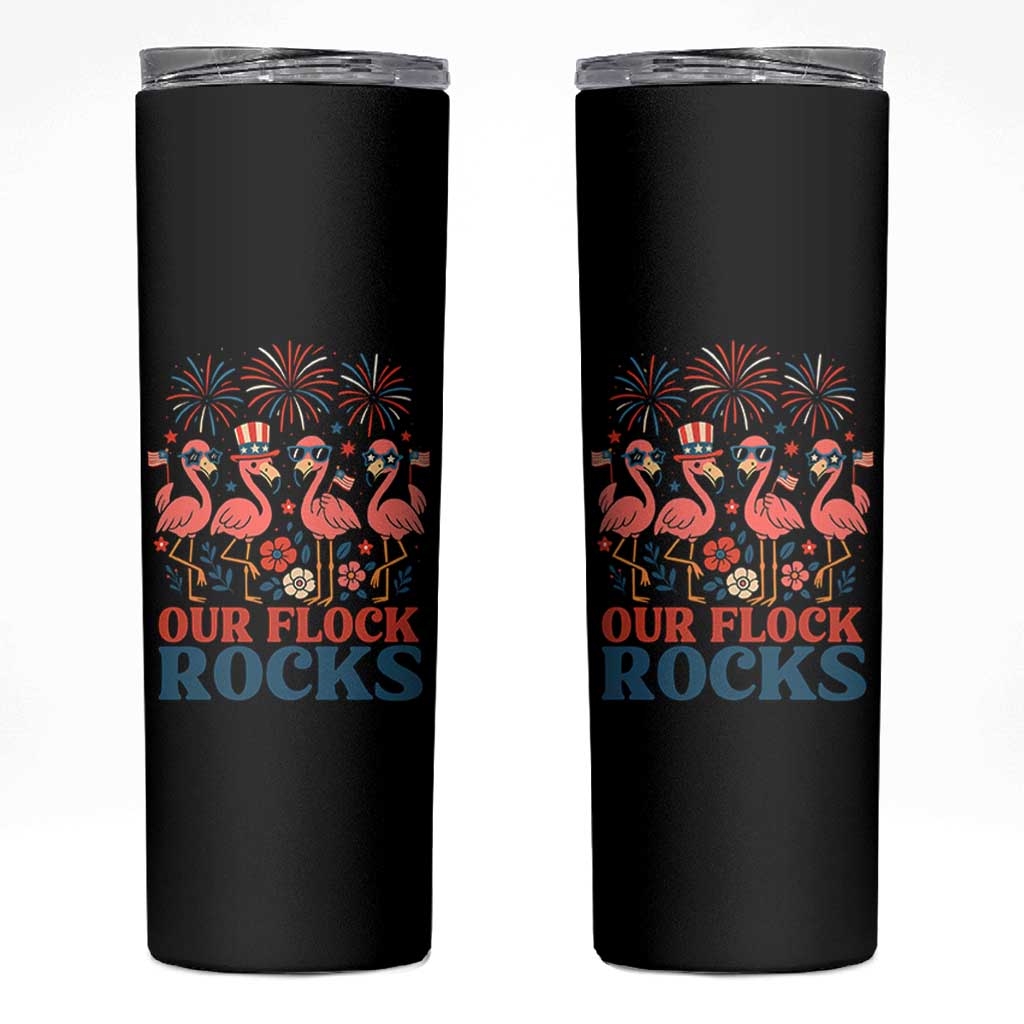 Our Flock Rocks Patriotic Flamingo Skinny Tumbler Funny 4th of July Family Matching - Wonder Print Shop