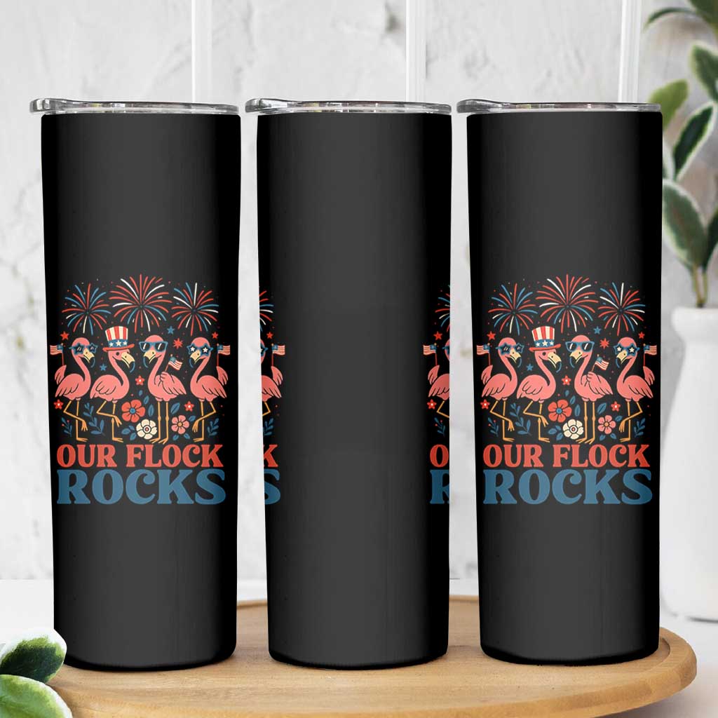 Our Flock Rocks Patriotic Flamingo Skinny Tumbler Funny 4th of July Family Matching - Wonder Print Shop