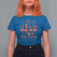 Our Flock Rocks Patriotic Flamingo T Shirt For Women Funny 4th of July Family Matching - Wonder Print Shop