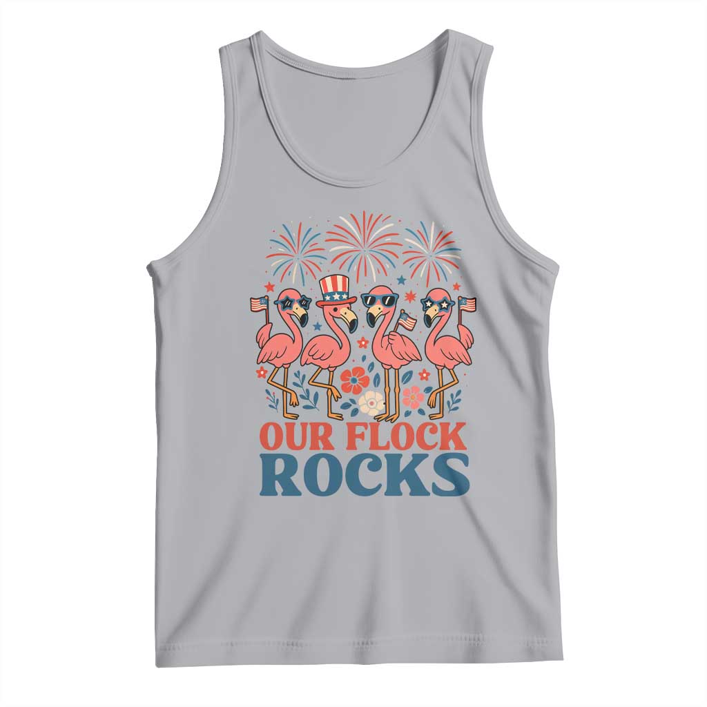 Our Flock Rocks Patriotic Flamingo Tank Top Funny 4th of July Family Matching - Wonder Print Shop