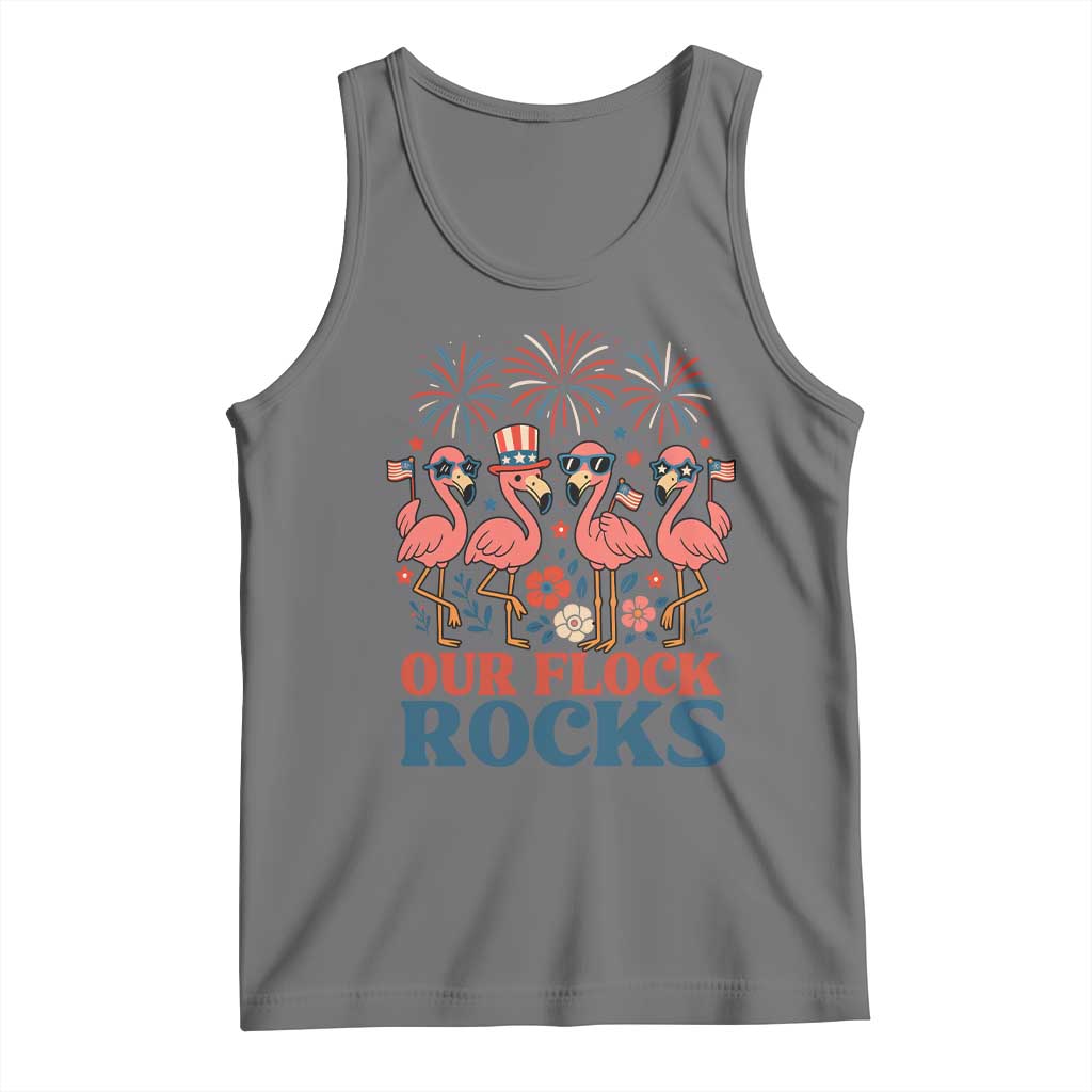 Our Flock Rocks Patriotic Flamingo Tank Top Funny 4th of July Family Matching - Wonder Print Shop
