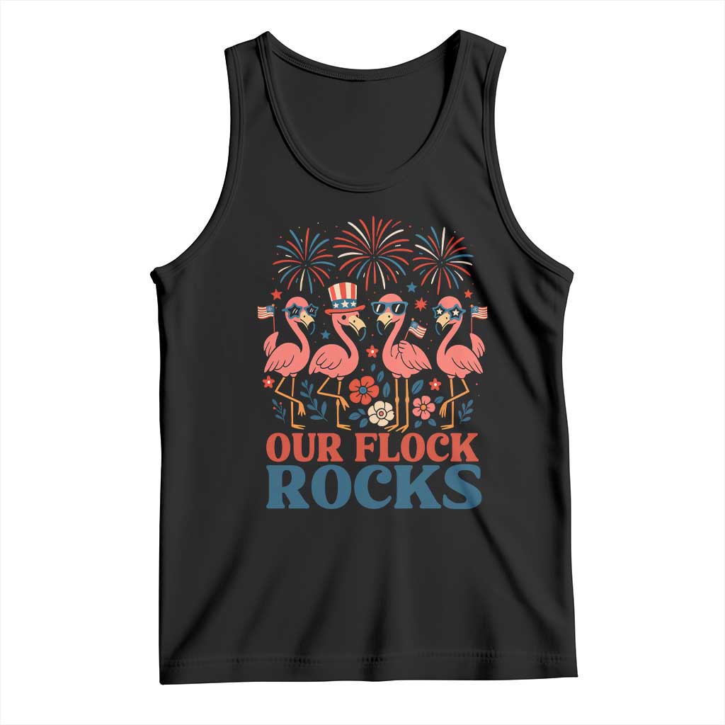 Our Flock Rocks Patriotic Flamingo Tank Top Funny 4th of July Family Matching - Wonder Print Shop