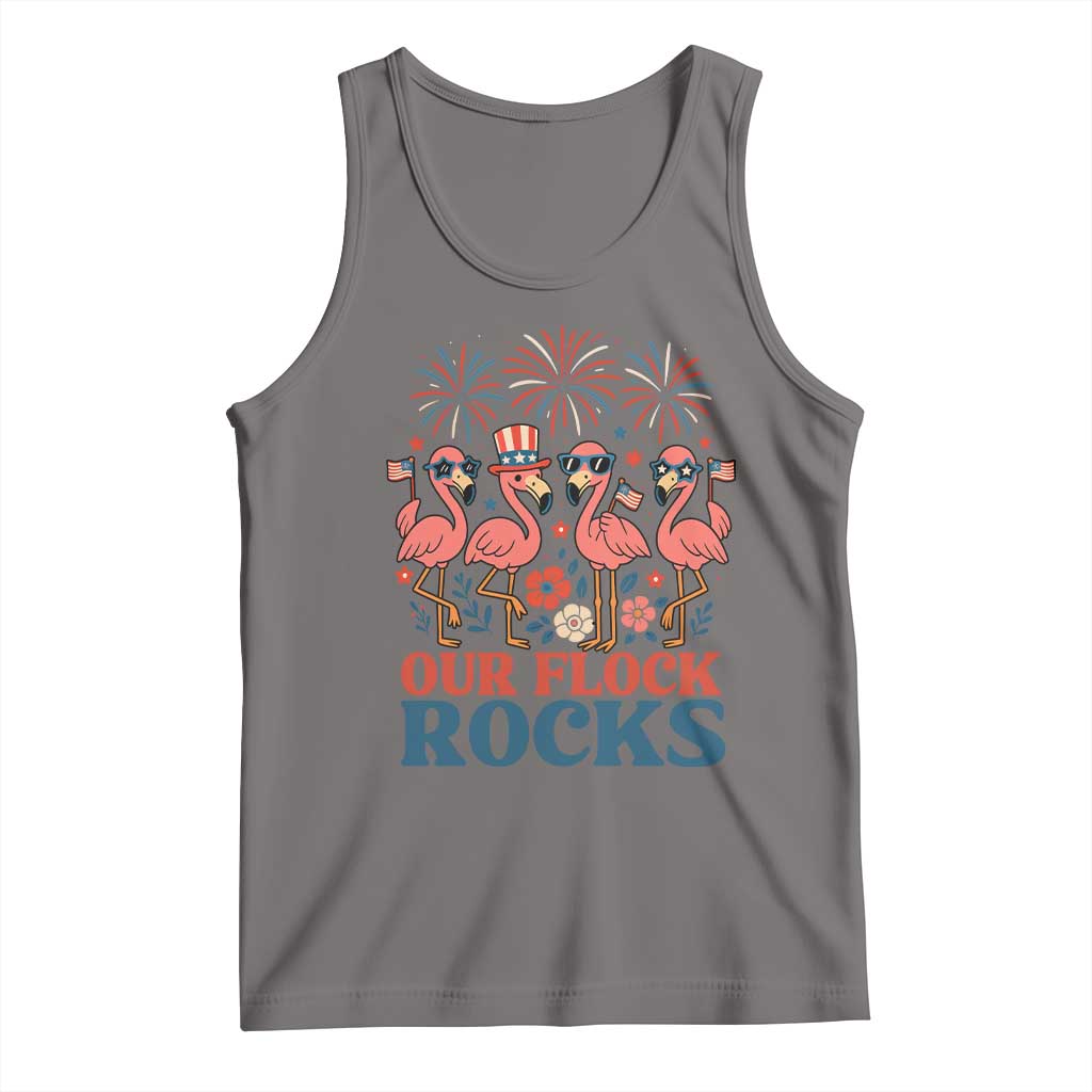Our Flock Rocks Patriotic Flamingo Tank Top Funny 4th of July Family Matching - Wonder Print Shop