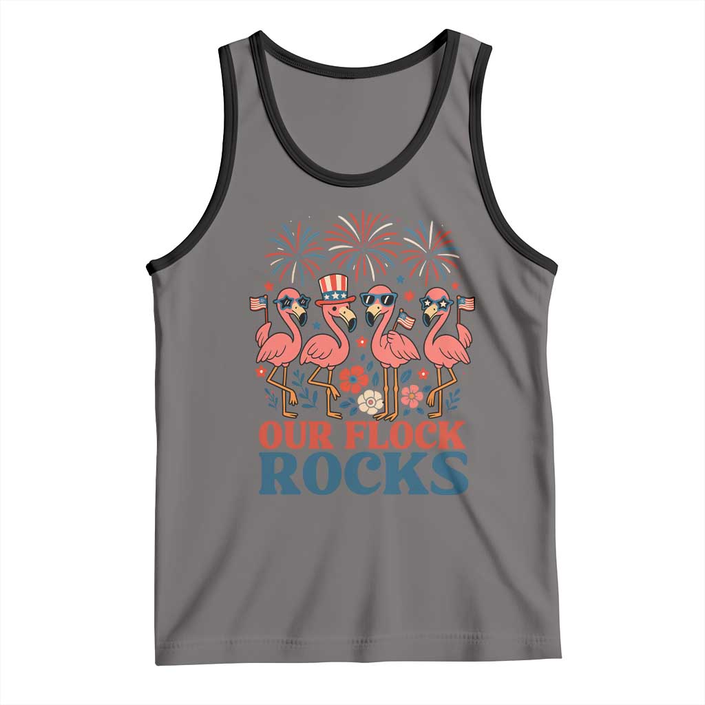 Our Flock Rocks Patriotic Flamingo Tank Top Funny 4th of July Family Matching - Wonder Print Shop