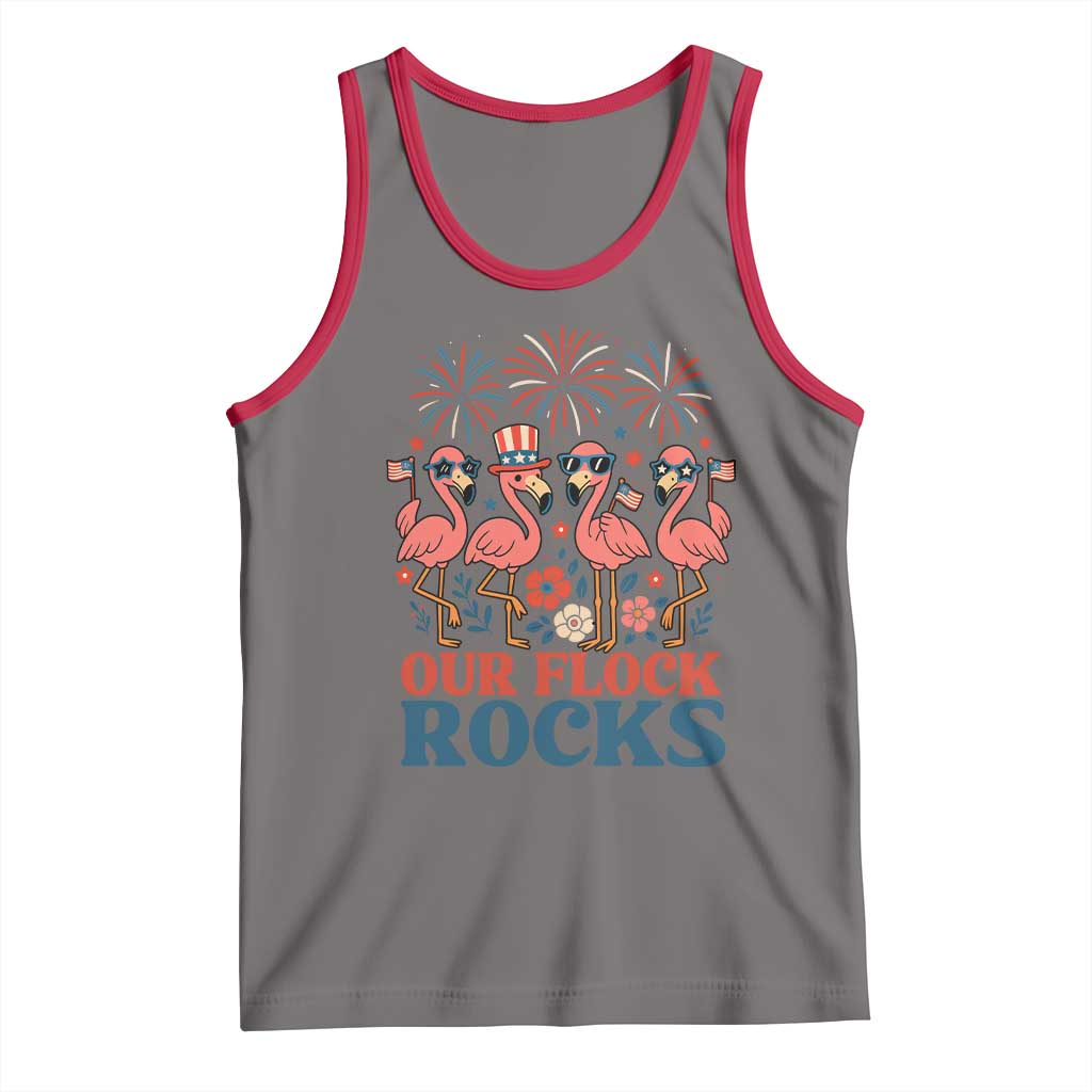 Our Flock Rocks Patriotic Flamingo Tank Top Funny 4th of July Family Matching - Wonder Print Shop