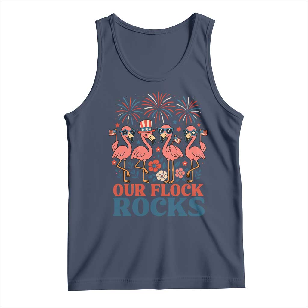 Our Flock Rocks Patriotic Flamingo Tank Top Funny 4th of July Family Matching - Wonder Print Shop