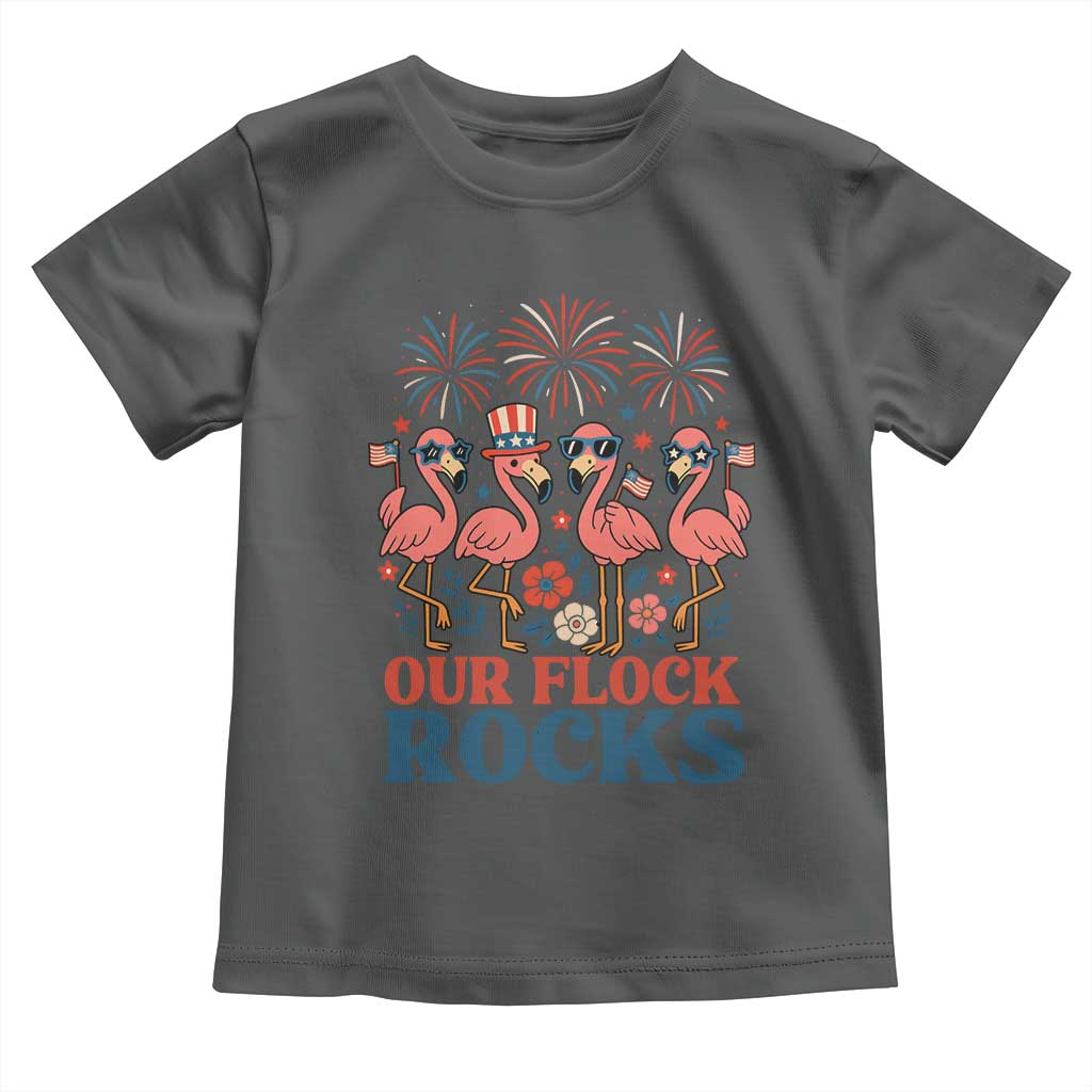 Our Flock Rocks Patriotic Flamingo Toddler T Shirt Funny 4th of July Family Matching - Wonder Print Shop