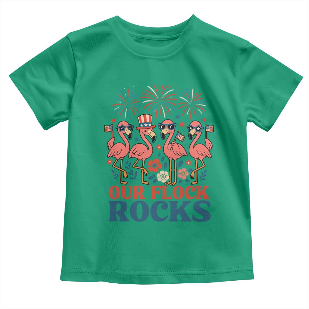 Our Flock Rocks Patriotic Flamingo Toddler T Shirt Funny 4th of July Family Matching - Wonder Print Shop