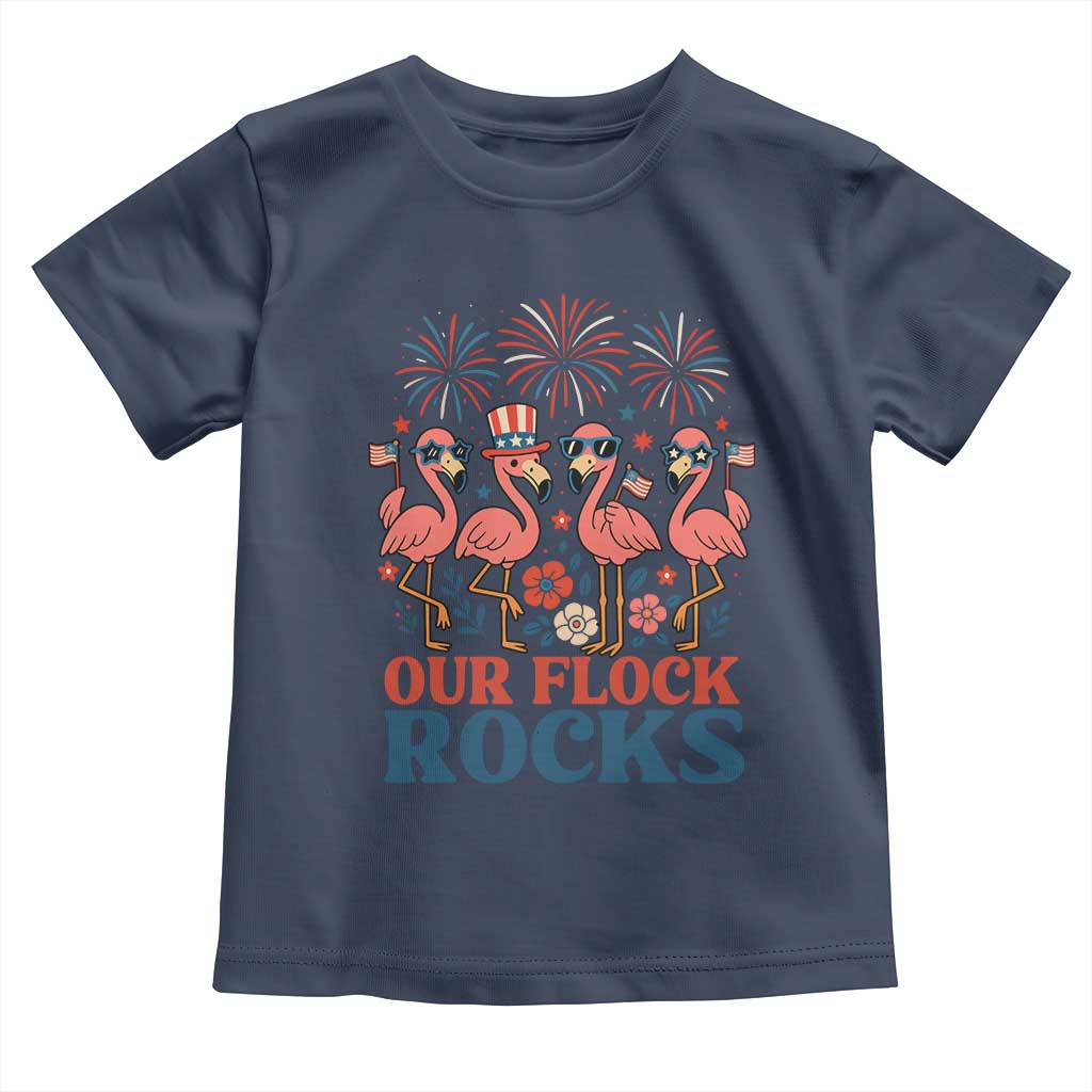 Our Flock Rocks Patriotic Flamingo Toddler T Shirt Funny 4th of July Family Matching - Wonder Print Shop