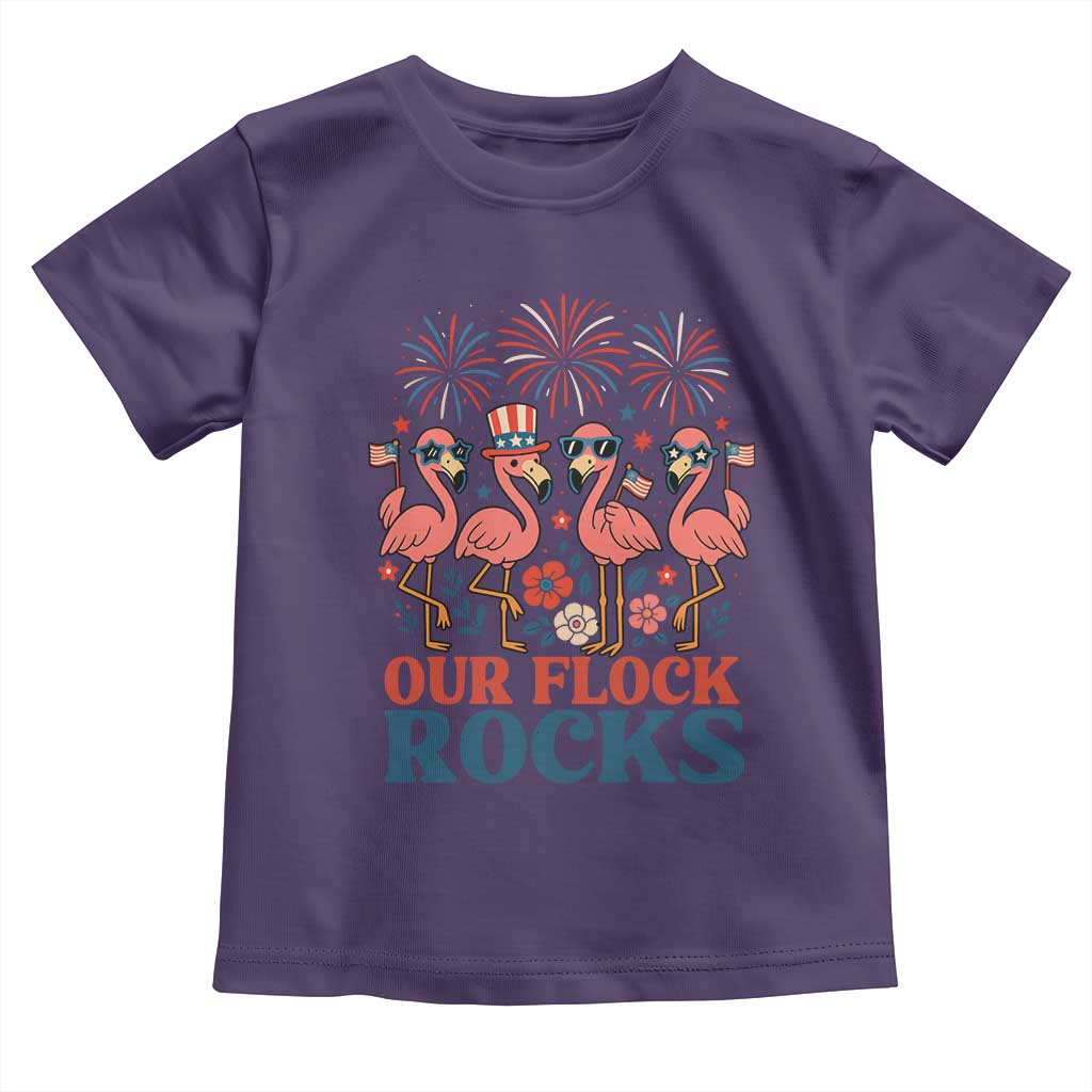 Our Flock Rocks Patriotic Flamingo Toddler T Shirt Funny 4th of July Family Matching - Wonder Print Shop