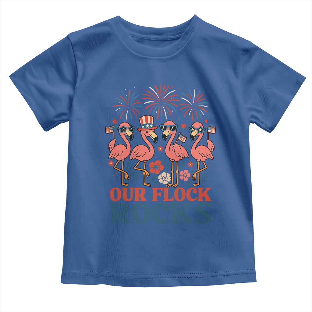 Our Flock Rocks Patriotic Flamingo Toddler T Shirt Funny 4th of July Family Matching - Wonder Print Shop