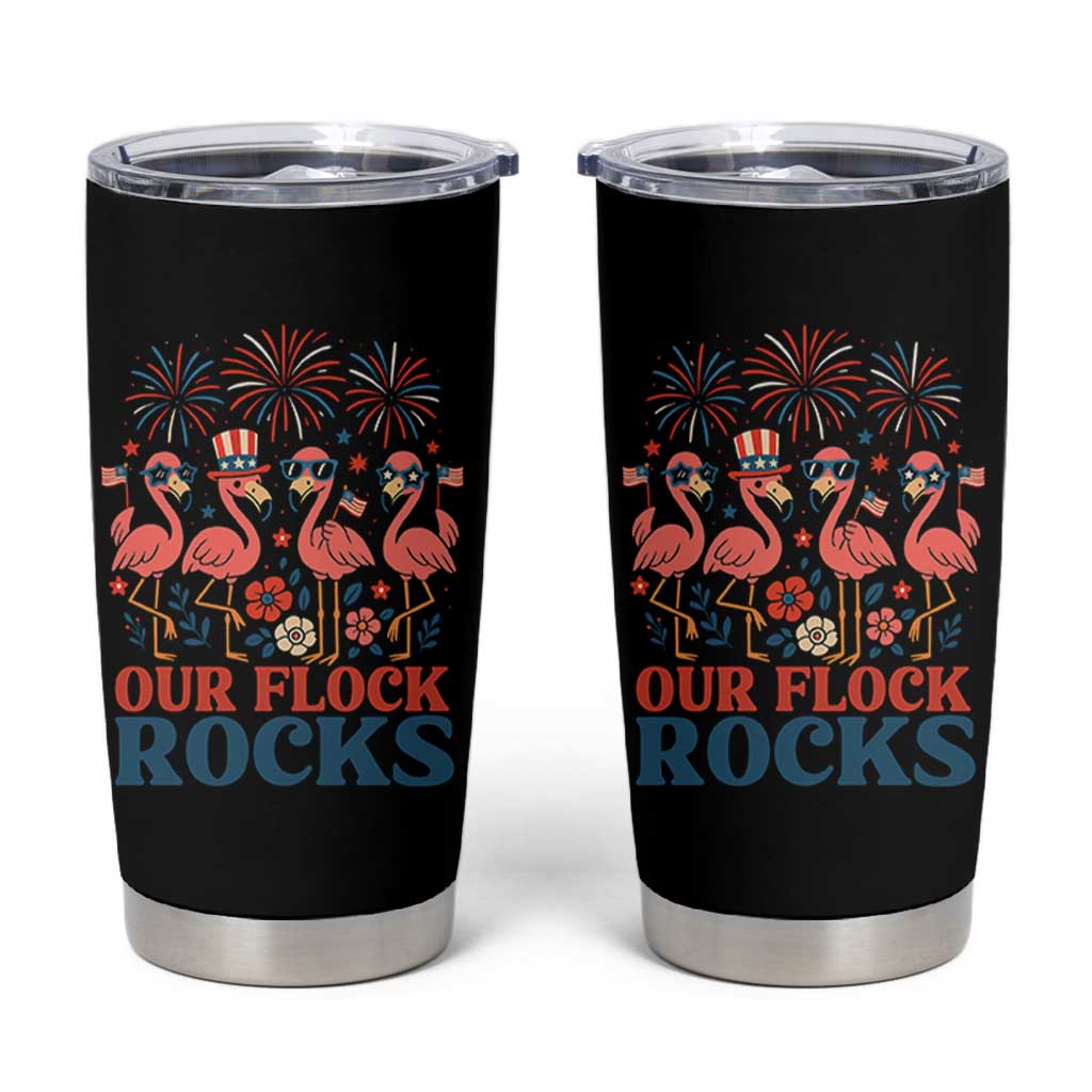 Our Flock Rocks Patriotic Flamingo Tumbler Cup Funny 4th of July Family Matching - Wonder Print Shop