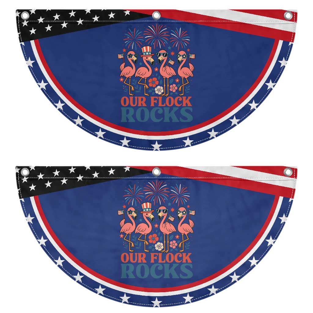 Our Flock Rocks American Flamingo Patriotic Fan Flag Funny 4th of July Family Matching