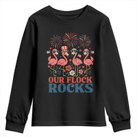 Our Flock Rocks Patriotic Flamingo Youth Sweatshirt Funny 4th of July Family Matching - Wonder Print Shop
