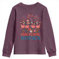 Our Flock Rocks Patriotic Flamingo Youth Sweatshirt Funny 4th of July Family Matching - Wonder Print Shop