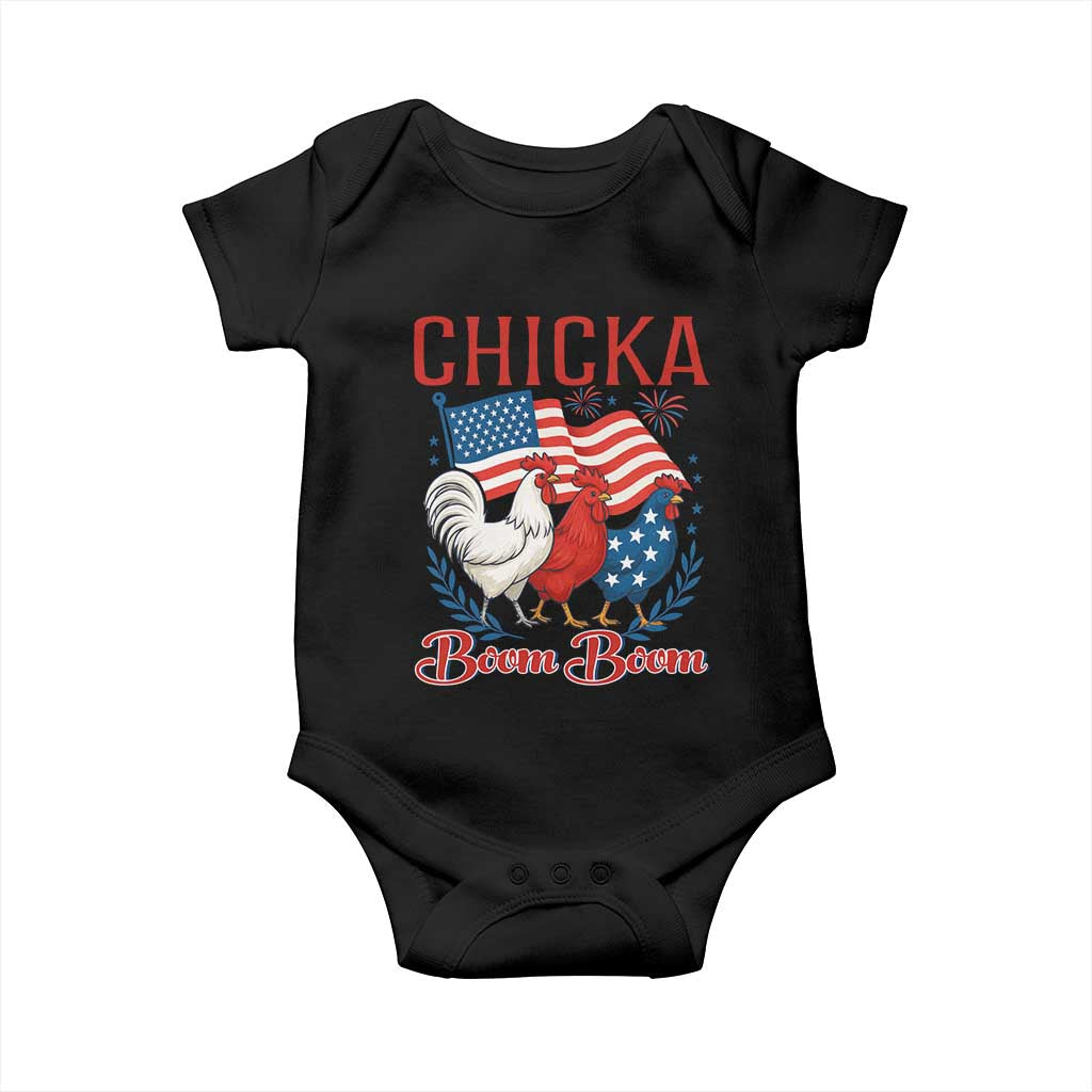 Chicka Boom Boom Patriotic Chicken Baby Onesie Funny Patriotic 4th of July Red White and Blue Farm - Wonder Print Shop