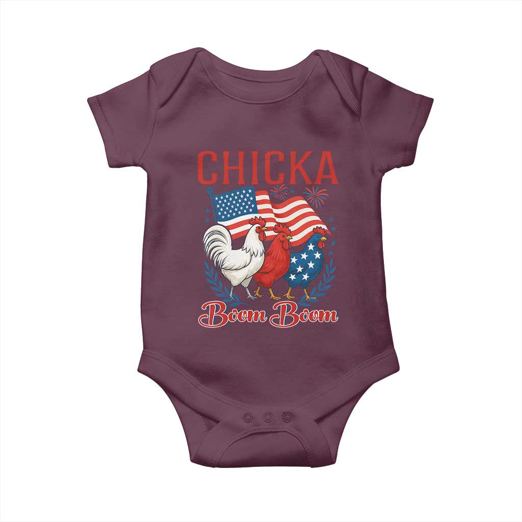 Chicka Boom Boom Patriotic Chicken Baby Onesie Funny Patriotic 4th of July Red White and Blue Farm - Wonder Print Shop